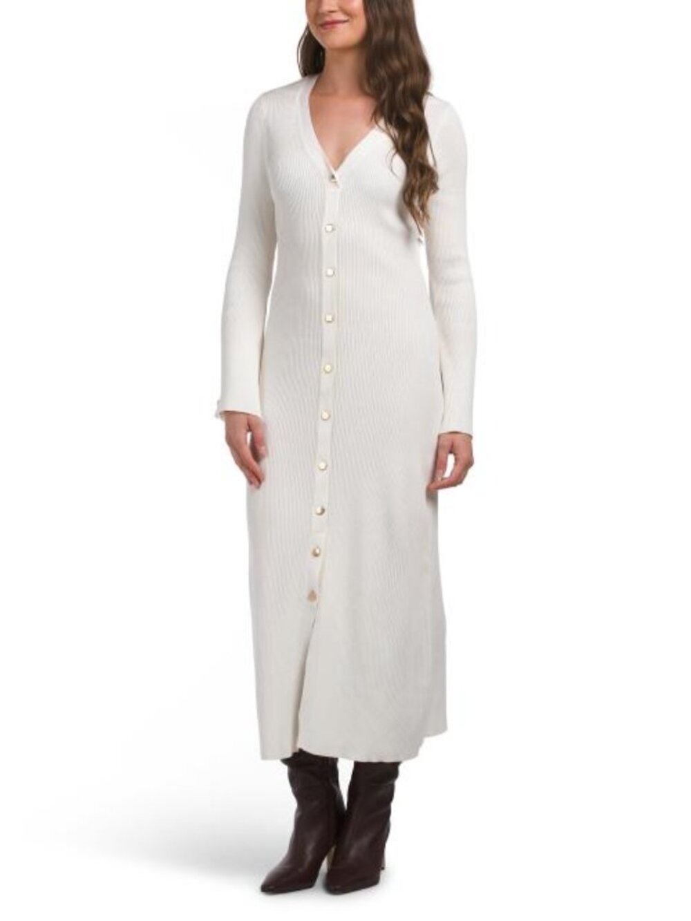JULIA JORDAN V-neck Button Down Long Sleeve Knit Dress
